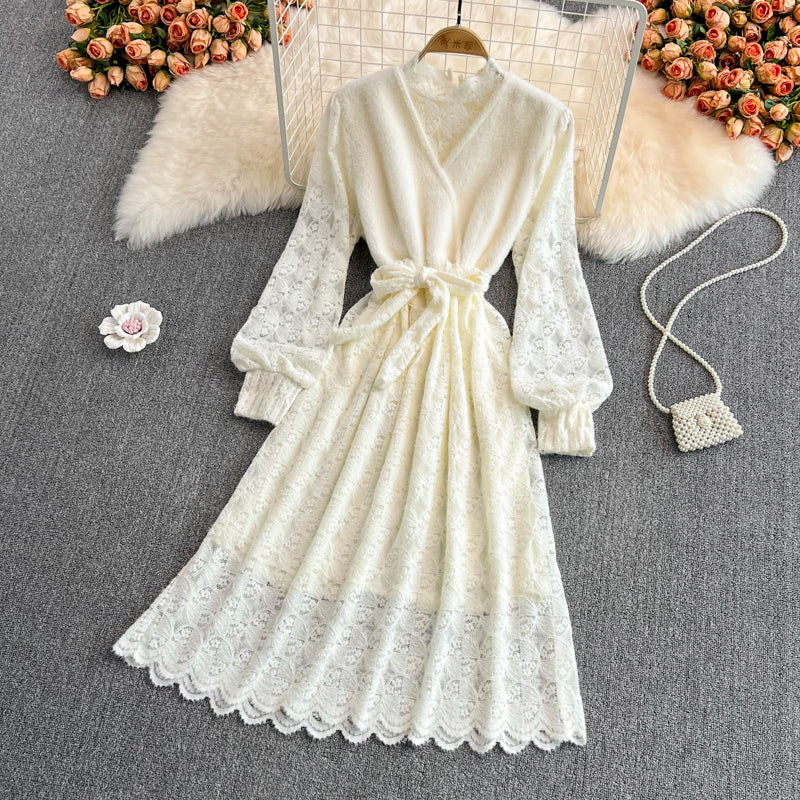 Stand collar lace dress fashion slim bottomed skirt  3769