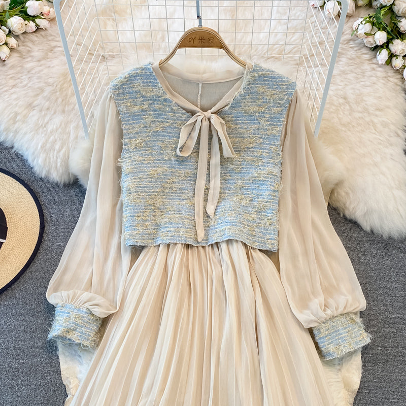 Small fragrance suit women's Vest pleated lace up bottomed skirt  3773