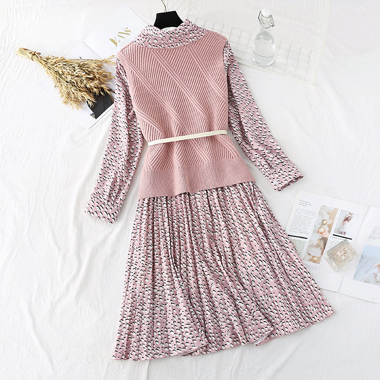 Sweater sweet baby Collar Chiffon Skirt Suit two-piece suit  3802