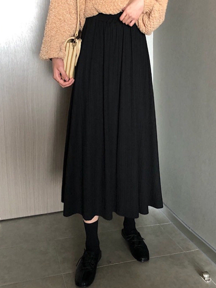 high waist splicing medium long skirt  3698