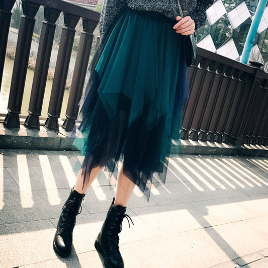 Nouvelle jupe multicouche multicolore à mailles irrégulières, jupe midi en tulle 3687