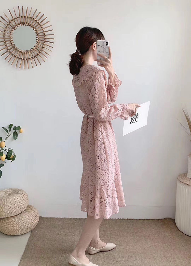 Einfarbiger langer Rock mit Reversausschnitt und Schnürung an der Taille, schmal über dem Knie 3905