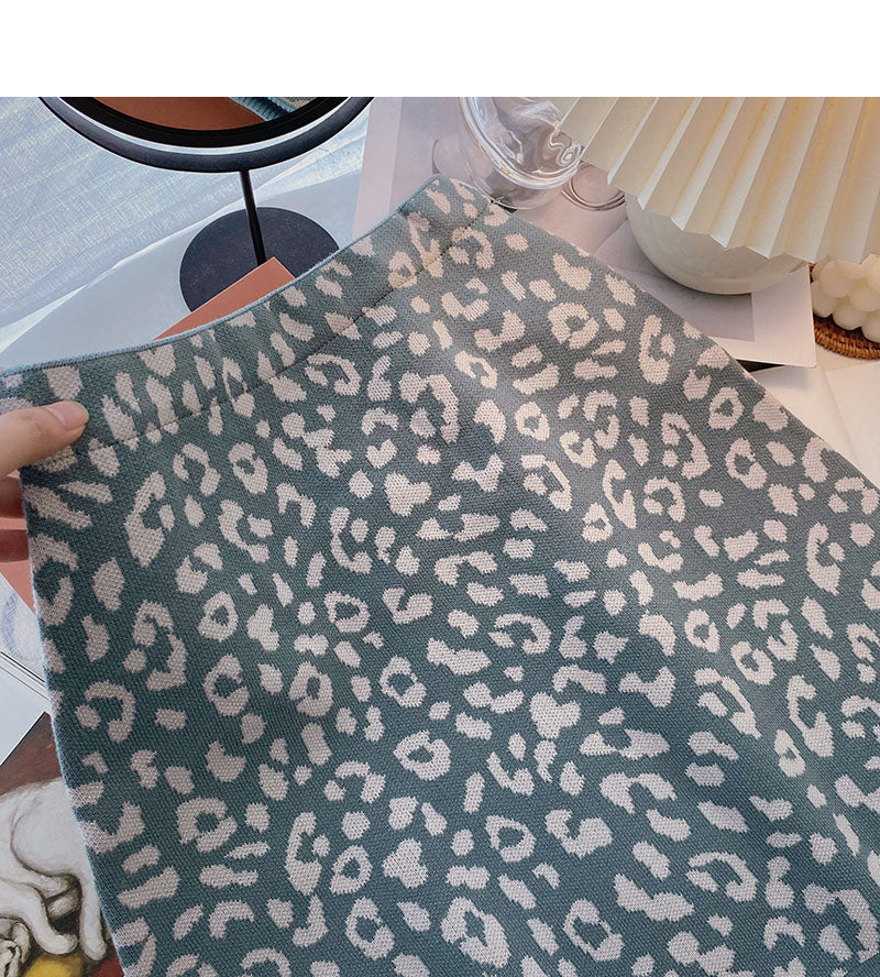 Hong Kong style leisure retro leopard print wrap hip high waist A-line skirt  5441