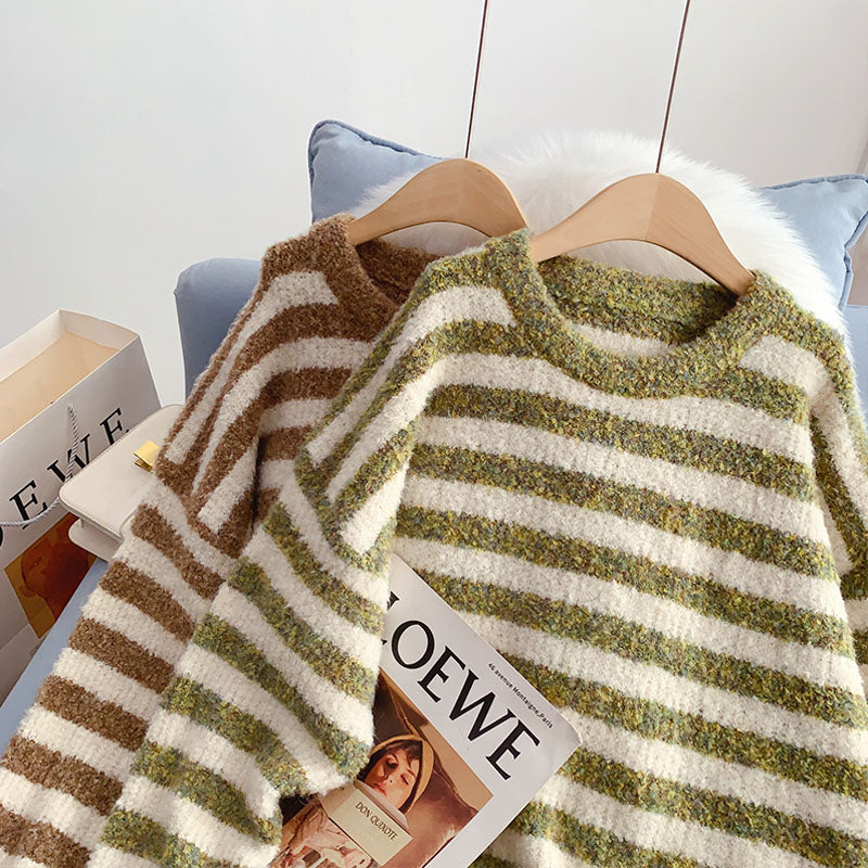 Striped Pullover Sweater coarse wool sweater top  5235