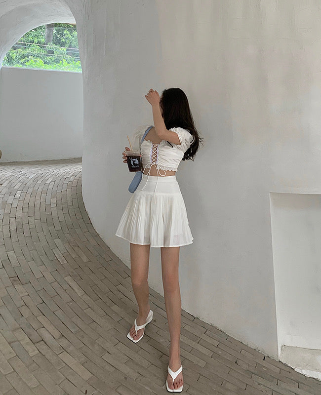 High waist skirt, summer, new style, black pleated skirt and white skirt  3647