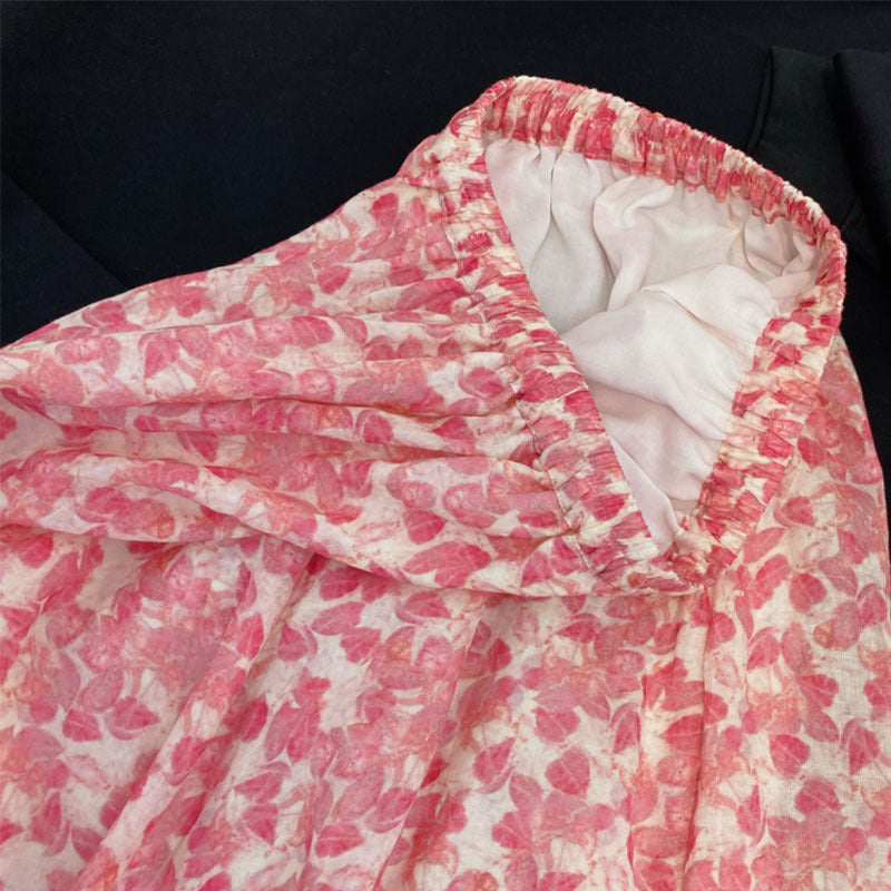 Ramie, leaf floral A-line skirt  3568