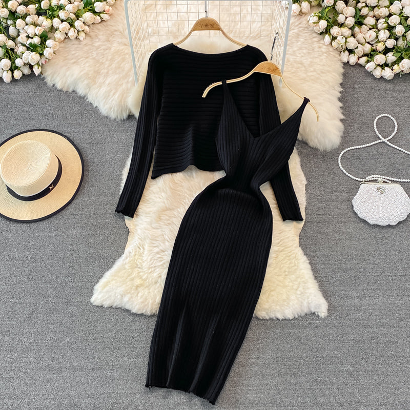 Slim knit suspender dress  3763