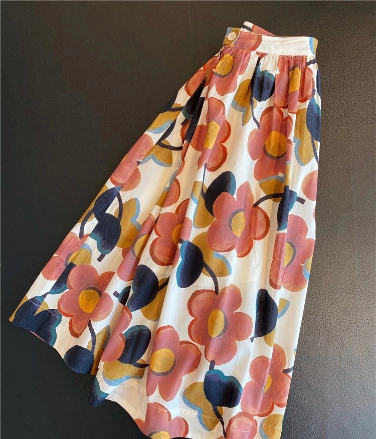 New spring/summer, bright, comfortable cotton, A-line printed skirt  3566
