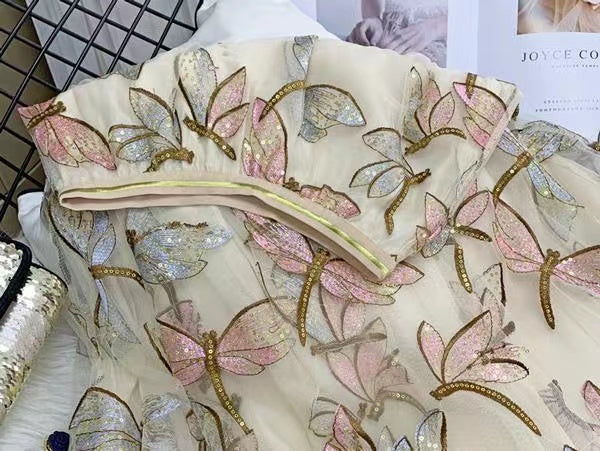 Heavy industry sequins dragonfly embroidery skirt,drop tulle skirt, A line skirt  3592