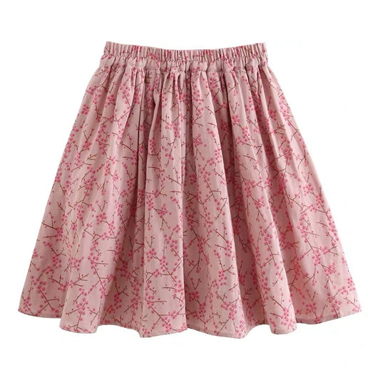 Jupe trapèze rose en coton et lin, douce, tempérament, jupe fleurie exclusive 3583