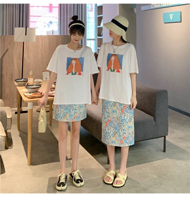 Jupe à fleurs cassées peinte à l'huile, été, jupe moulante fine, jupe midi taille haute 3555