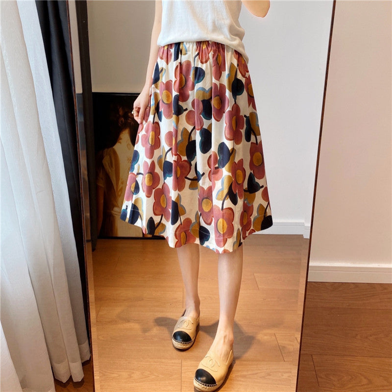 New spring/summer, bright, comfortable cotton, A-line printed skirt  3566