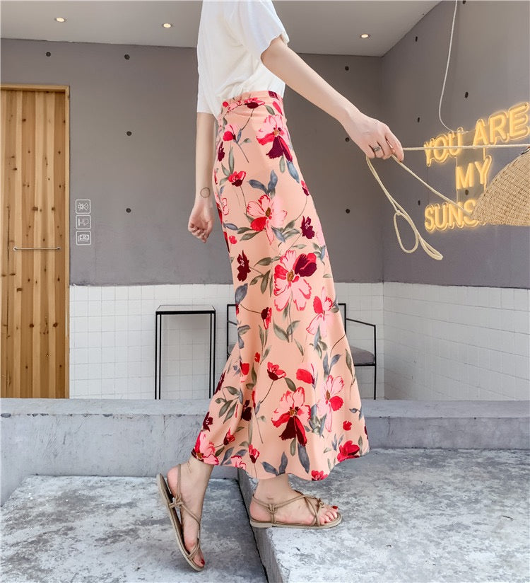 Summer, new style, chiffon split skirt, floral, high waist tie, beach sun protection holiday wrap skirt  3628