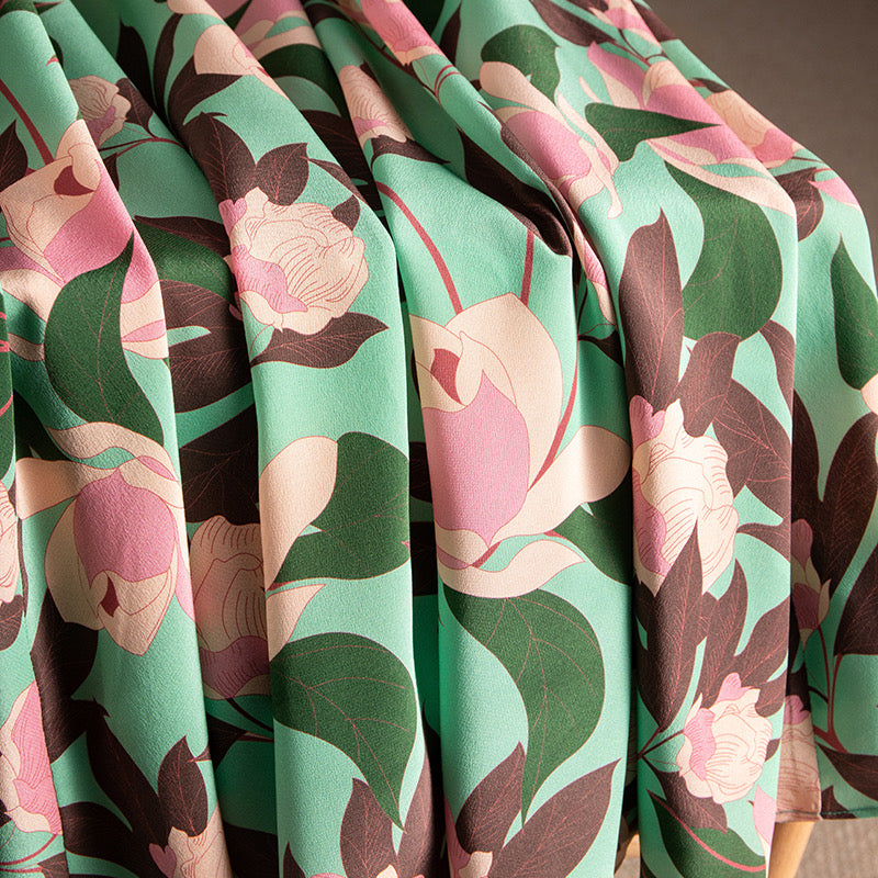 Jupe à imprimé floral, jupe trapèze en soie lourde, jupe midi 3634 