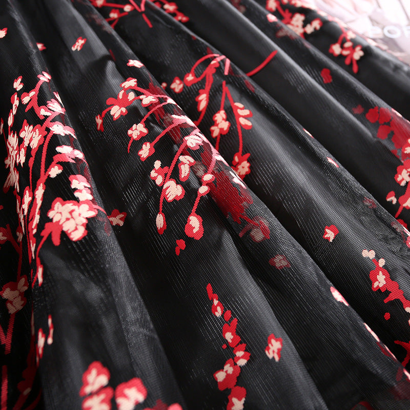 Jupe en maille, jupe bouffante imprimée taille haute avec fermeture éclair, jupe trapèze jupe midi en tulle 3602