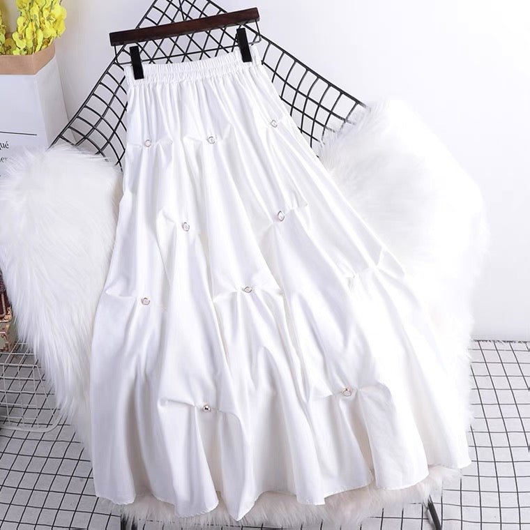 Jupe bouffante perlée, nouvelle, unie noire/blanche, décontractée, jupe ample 3545