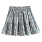 New style, cotton and linen, small fresh, A-line pleated skirt, floral skirt  3584