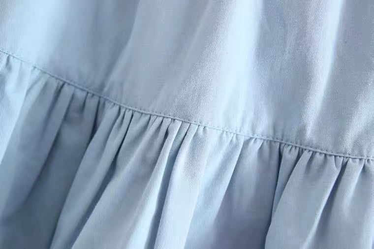 Jupe en coton et lin, jupe plissée taille haute, jupe à volants épissés 3580