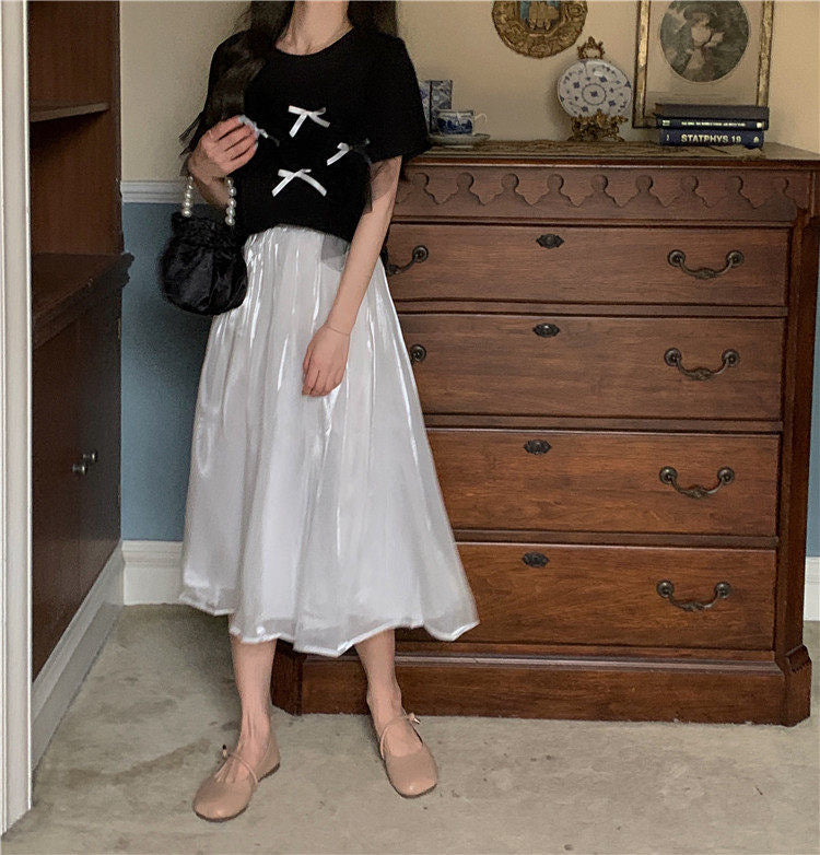 Weißer Midirock, Rock in A-Linie mit hoher Taille 3648