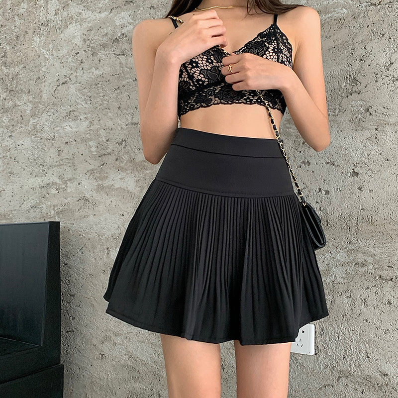 High waist skirt, summer, new style, black pleated skirt and white skirt  3647
