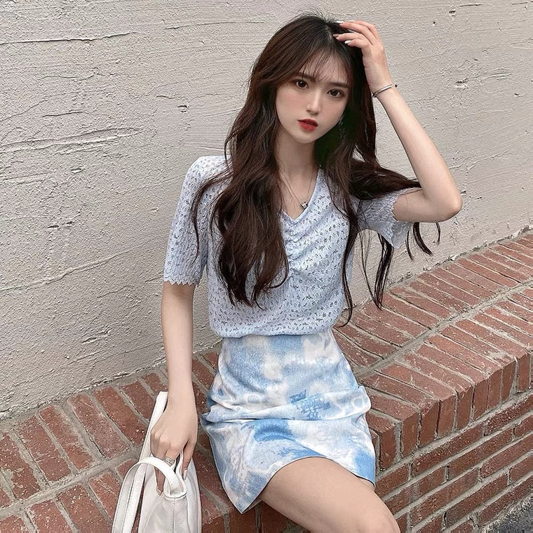 Jupe encre bleue, jupe unique tie-dye 3658 