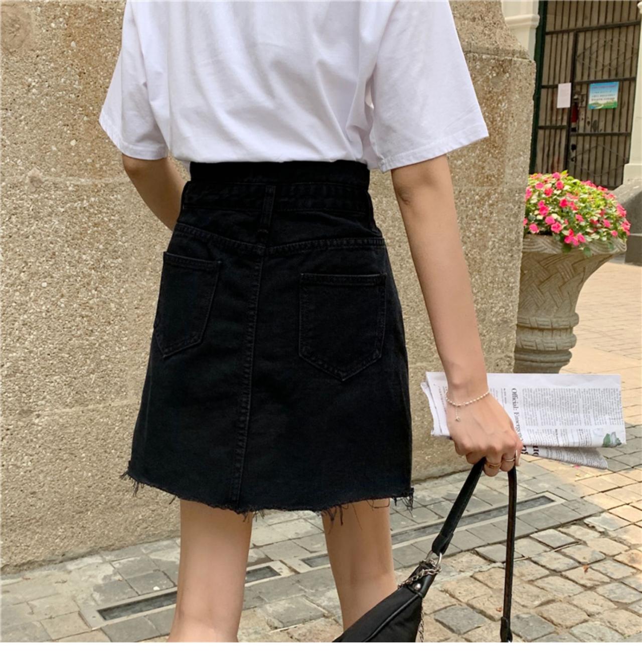 Irregular black skirt, summer, new style, high-waisted A-line skirt  3656