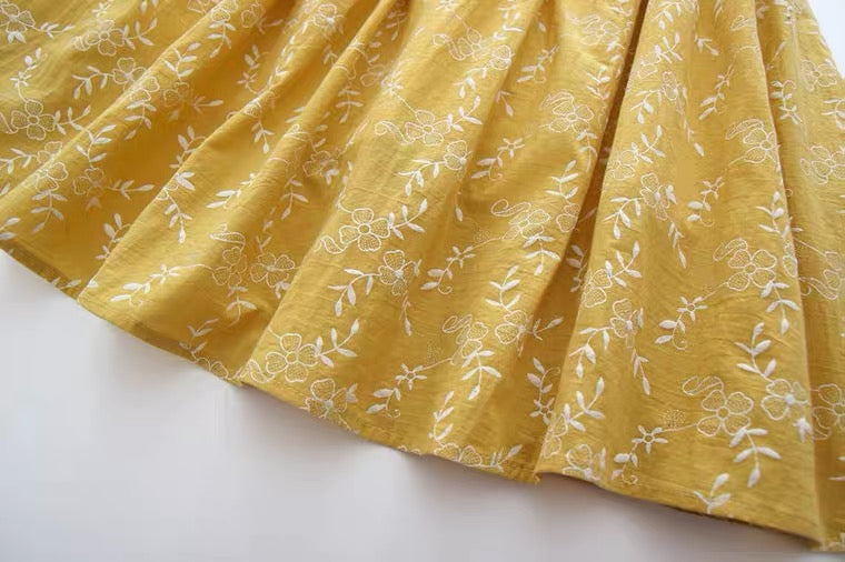 Jupe neuve, personnalisée, en coton et lin, petite jupe brodée à fleurs, tout-aller, art, petite jupe fraîche 3579