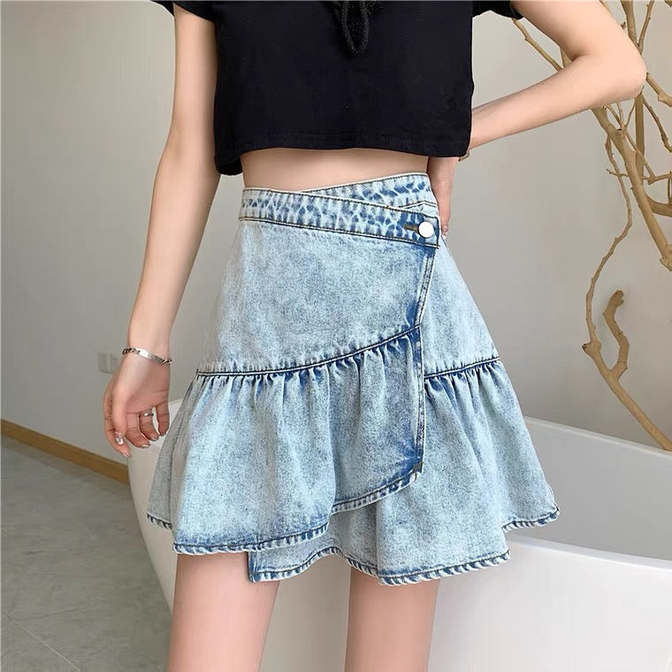 Jupe cool et douce, petite jupe, volants polyvalents, jupe en jean tendance 3553