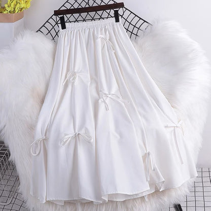 Été, nouveau style, taille haute, nœud papillon, mi-longue, jupe trapèze élégante sur toute la longueur 3544