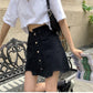 Irregular black skirt, summer, new style, high-waisted A-line skirt  3656