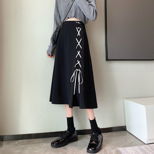 Jupe à ceinture, été, nouveau style, taille haute, jupe midi polyvalente en ligne A 3649