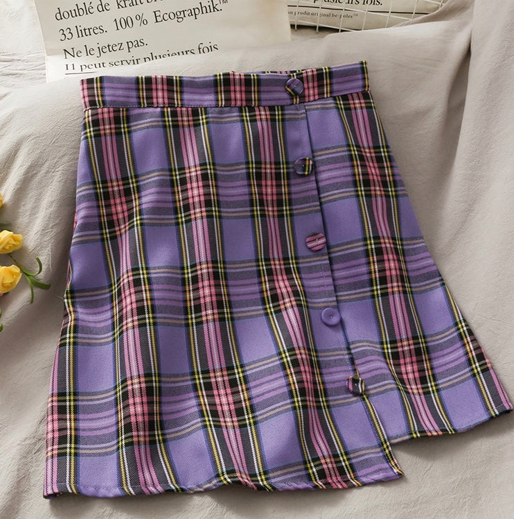Jupe trapèze taille haute à poitrine irrégulière, littéraire, petite et fraîche, jupe à carreaux 3614