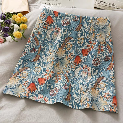 New style, vintage style, printed high waist, A-line bodycon skirt  3598
