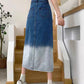 Irregular gradient denim skirt, high waist slit medium long skirt  3549