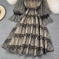 Chiffon stitched crew neck hollowed out embroidery lace dress  3776