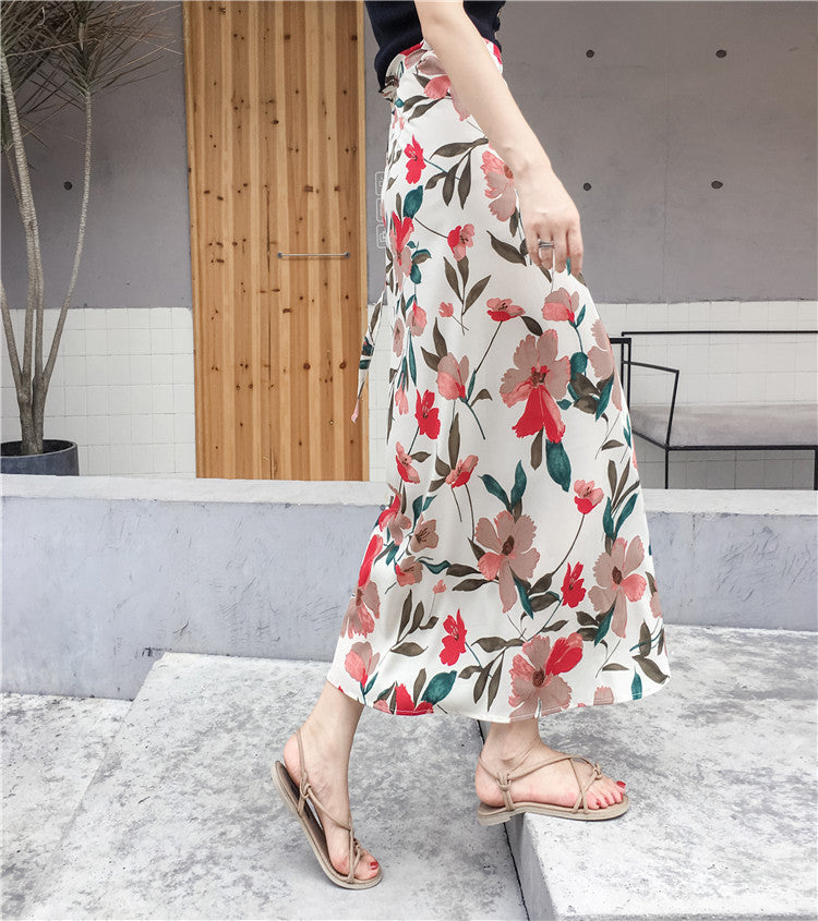 Summer, new style, chiffon split skirt, floral, high waist tie, beach sun protection holiday wrap skirt  3628