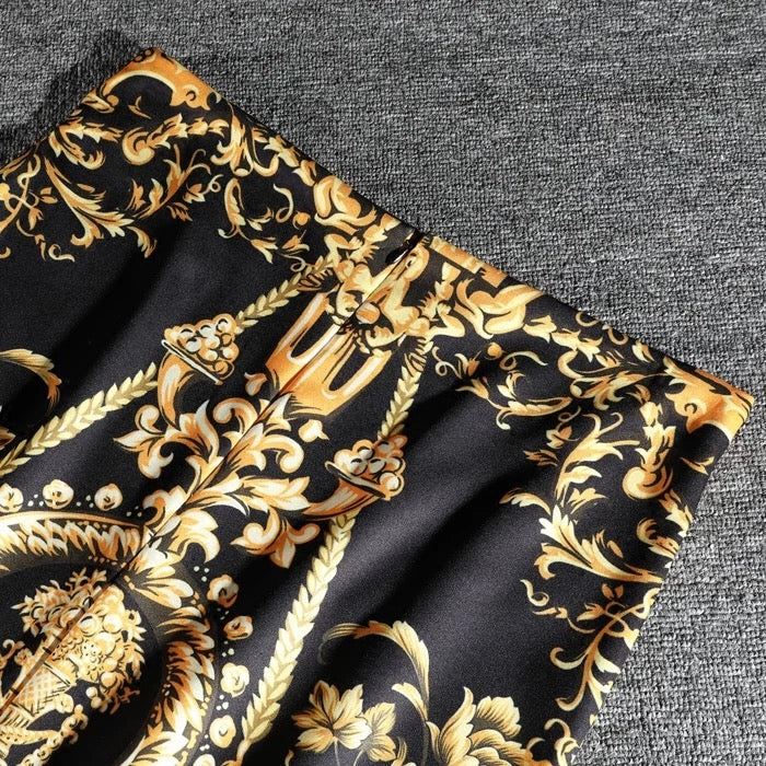 Robe Boydon à imprimé vintage, jupe fendue slim mode femme 3541