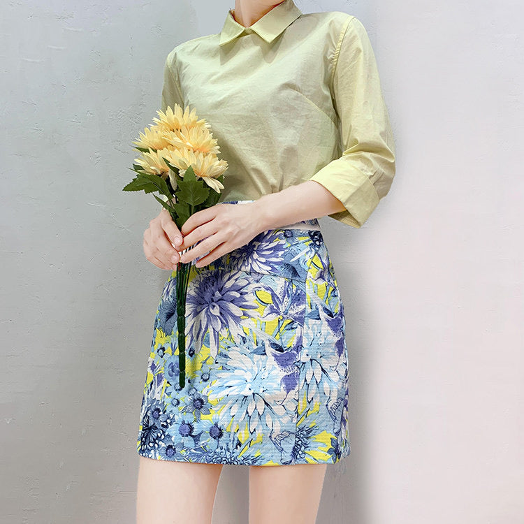 Sens de la peinture à l'huile de Van Gogh, demi-jupe à imprimé frais, jupe portefeuille à la hanche 3593