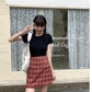 Chic short style plaid skirt, high waist a -line skirt, wrap buttock skirt  3626