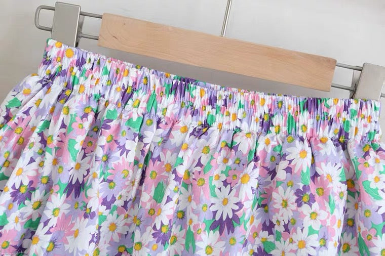 Flowers little fresh skirt, spliced A-line, skirt high waist skirt ,umbrella skirt  3574