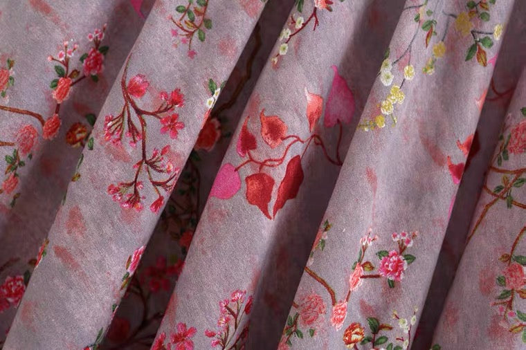 Jupe fleurie, jupe midi en coton et lin avec poche, jupe trapèze violette 3573