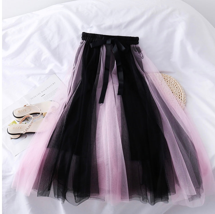 Jupe bouffante taille haute en maille fine, nœud papillon, super fée, jupe mi-longue assortie aux couleurs 3601