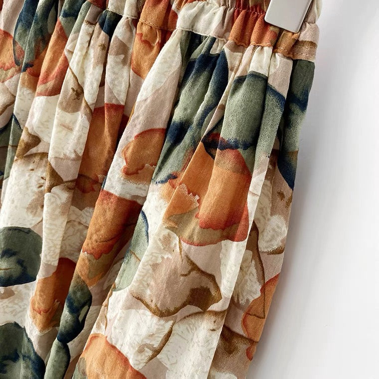 Petite jupe fleurie, fraîche et fine, jupe trapèze drapée 3576