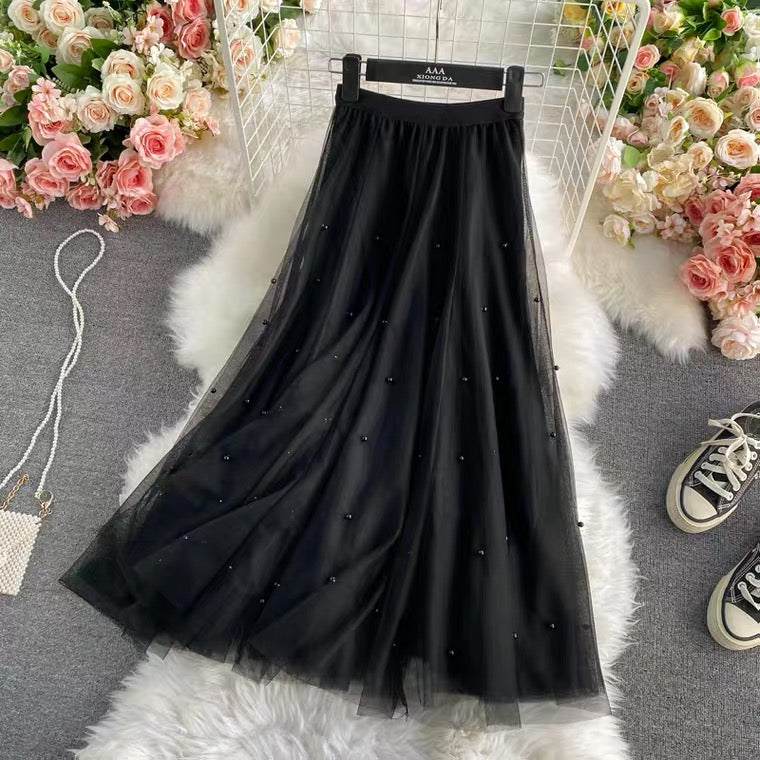 Jupe en tulle à clous, automne et hiver, nouveau style, taille haute, longueur moyenne, polyvalente, jupe super féerique A-line 3526