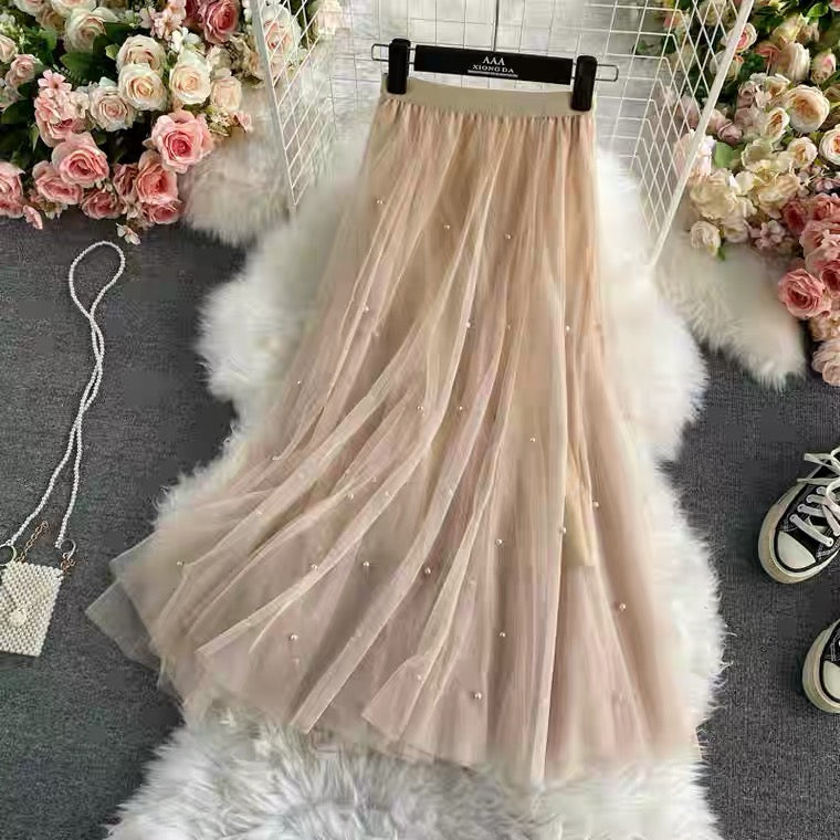 Jupe en tulle à clous, automne et hiver, nouveau style, taille haute, longueur moyenne, polyvalente, jupe super féerique A-line 3526