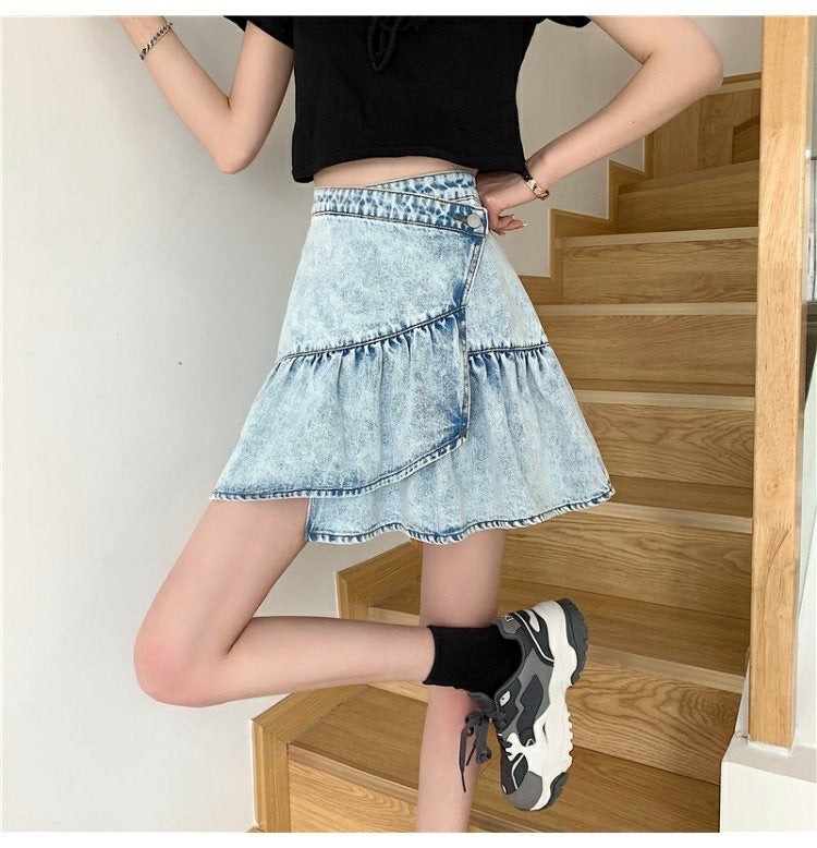 Jupe cool et douce, petite jupe, volants polyvalents, jupe en jean tendance 3553