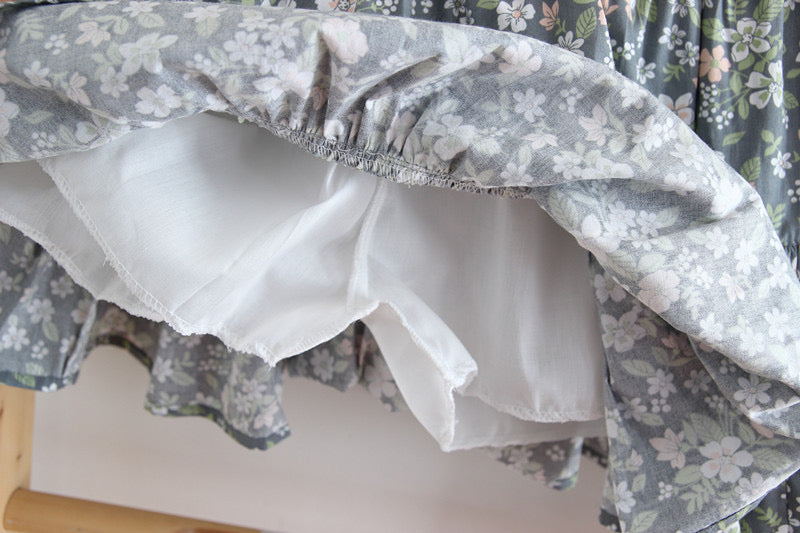 New style, cotton and linen, small fresh, A-line pleated skirt, floral skirt  3584