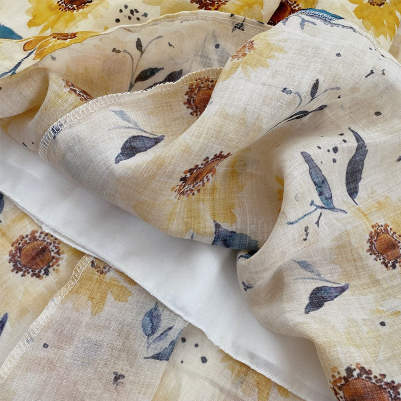 Summer, high grade dyeing, sunflower worsted, natural ramie, A-line long skirt  3569