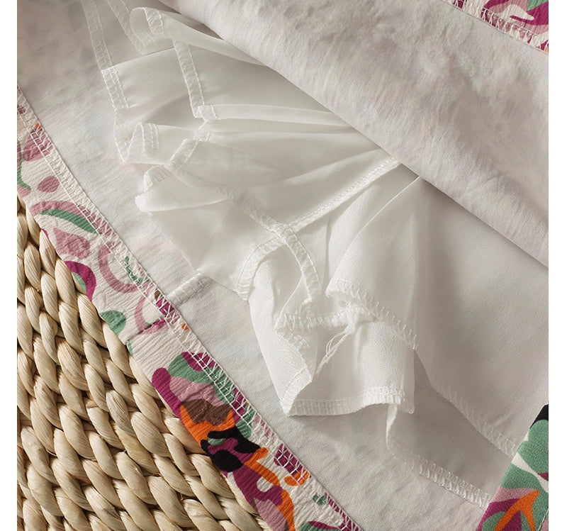 Vintage, printed high-waisted, short-cut skirt, embossed A-line skirt  3600