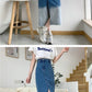 Irregular gradient denim skirt, high waist slit medium long skirt  3549